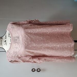 A diva- Womens Lace Overlay Blouse Blush Pink Feminine Prairie  Sz.XL